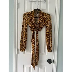 Orange Leopard Print Tie-Front Top